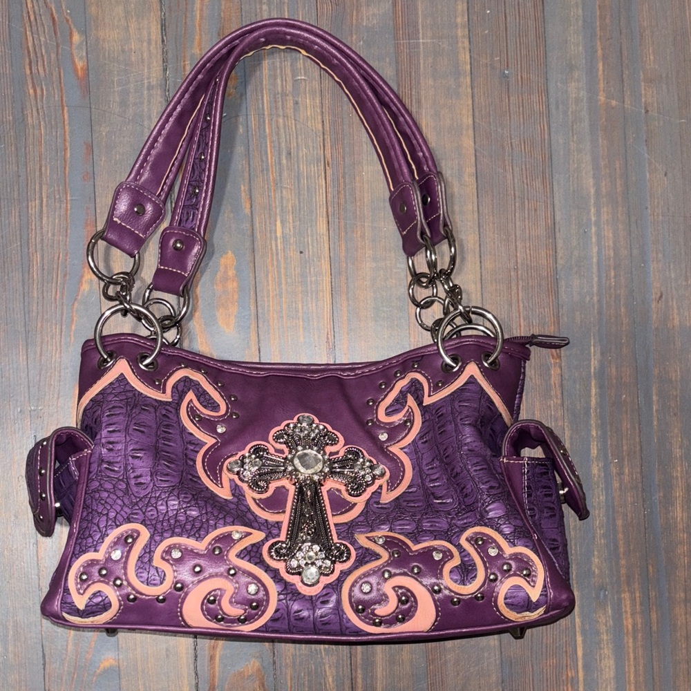 RHINESTONE Purple Embellished DESIGNER Women's Bag medium sized handbag, CROSS